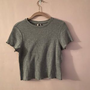 Light grey, short sleeve, semi cropped top.